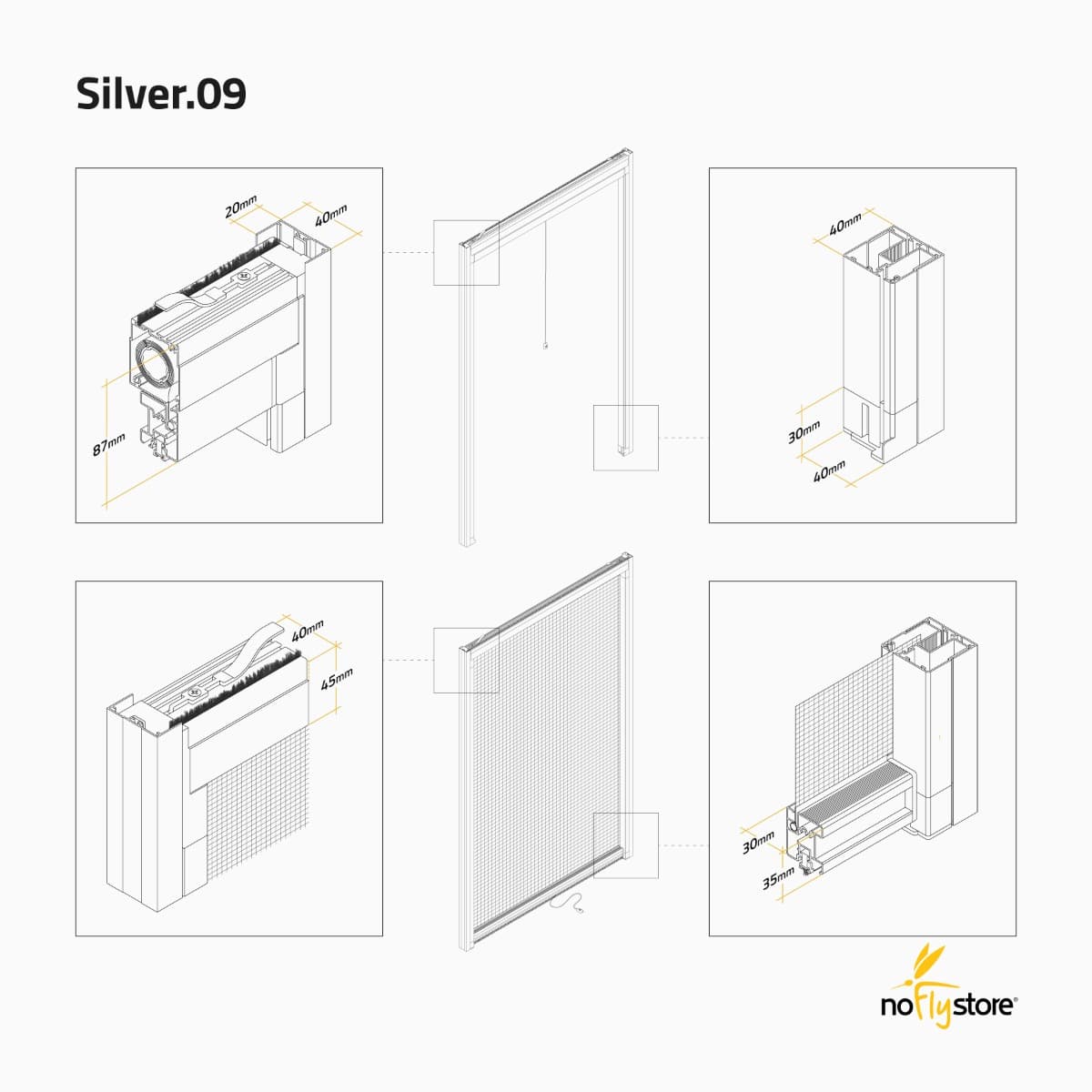 SILVER.09. Zanzariera a rullo verticale con frizione e guide autoregolanti